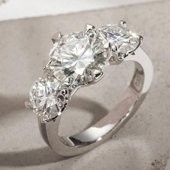 Certified 5ct. t.w. Diamond Moissanite Three Stone Engagement Ring NEW - Picture 12 of 17